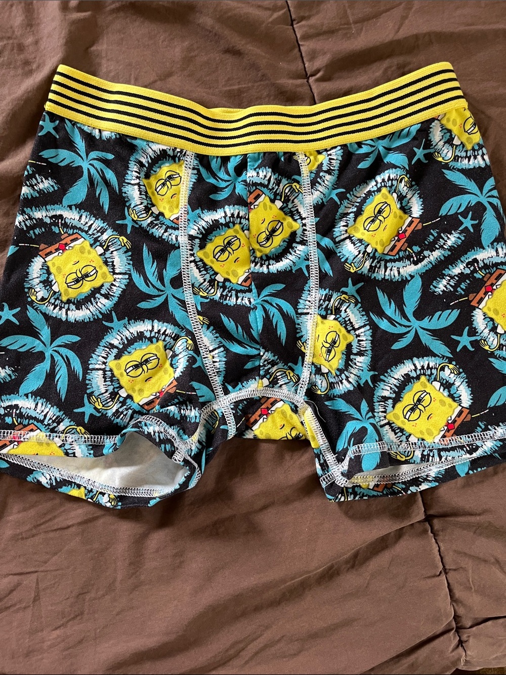 SpongeBob Graphic Boxer Briefs - Black & Yellow Tropical Print NWOT